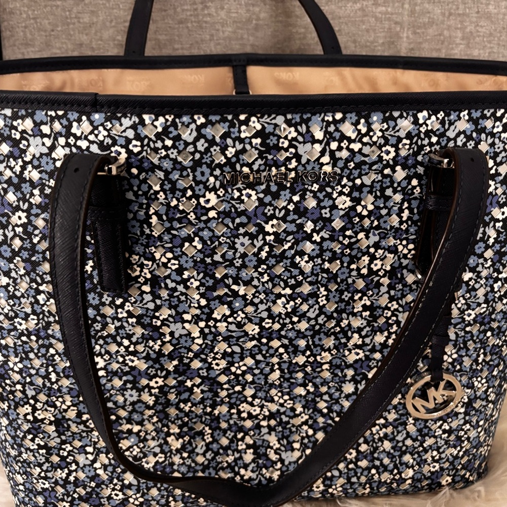 Michael Kors Black and Blue Floral Tote
